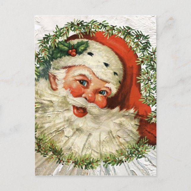 Vintage Santa Grunge Holiday Postcard (Front)