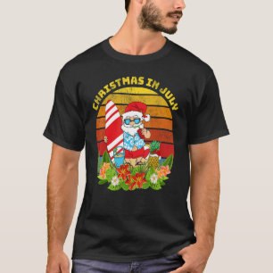 Vintage Santa Hawaii Summer Surfing Santa Christma T-Shirt