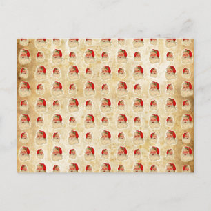 Vintage Santa Head Pattern Holiday Postcard