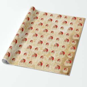 Vintage Santa Head Pattern Wrapping Paper