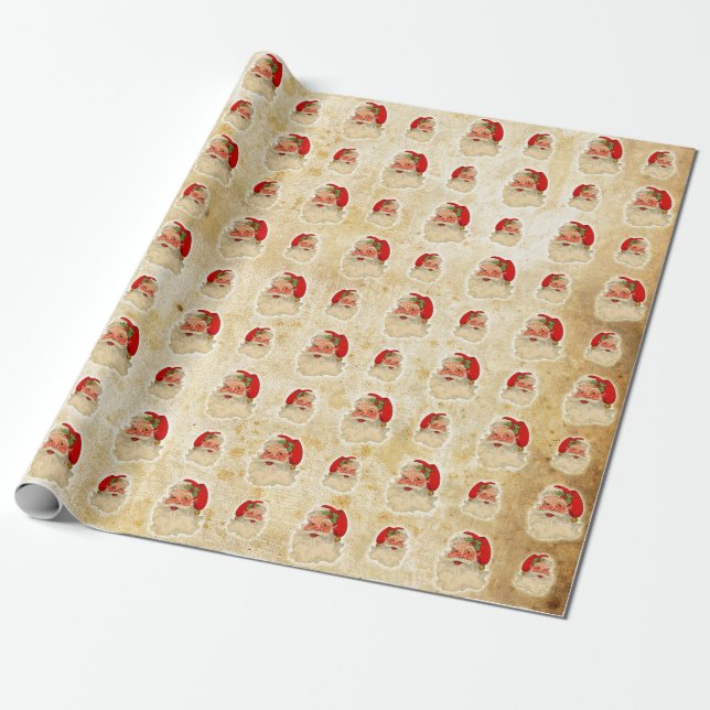 Vintage Santa Head Pattern Wrapping Paper (Unrolled)