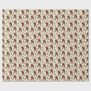 Vintage Santa Hockey Wrapping Paper