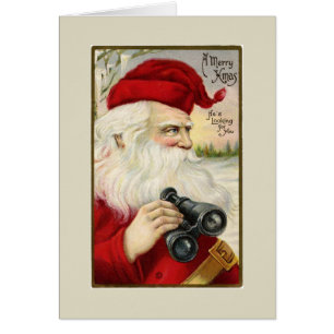 Vintage Santa Holding Binoculars Greeting Card