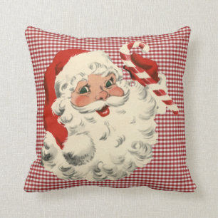 vintage santa holding candy cane throw pillow