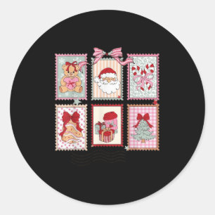 Vintage Santa Holiday Stage Stamps Merry Christmas Classic Round Sticker