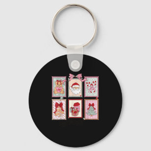 Vintage Santa Holiday Stage Stamps Merry Christmas Key Ring