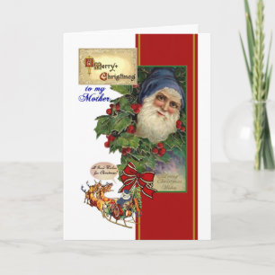 Vintage Santa, Holly Chistmas Card for Mother
