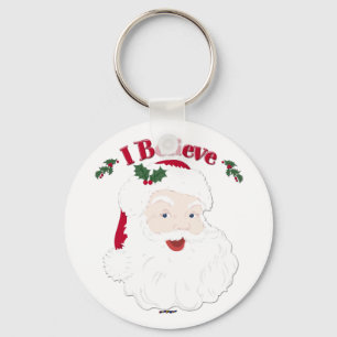 Vintage Santa I Believe Christmas Key Ring