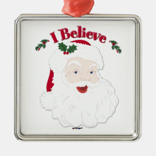 Vintage Santa I Believe Christmas Metal Tree Decoration