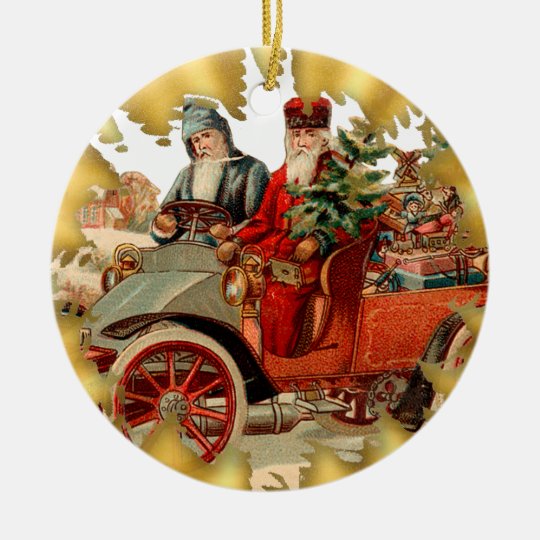 Vintage Santa In Antique Car Christmas Ornament | Zazzle