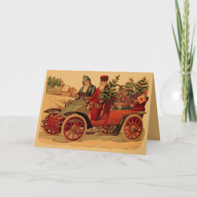 Vintage Santa in automobile Holiday Card (Front)