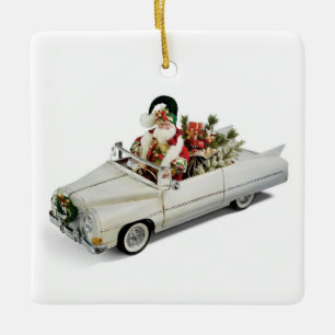 **VINTAGE SANTA** IN CADDY! CERAMIC ORNAMENT