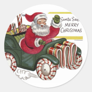 Vintage Santa in Car Christmas Sticker