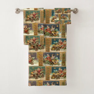 Vintage Santa in Cars and Motorcycles Bath Towel Set