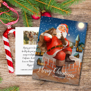 Vintage Santa In Chimney Custom Family Photo Postcard