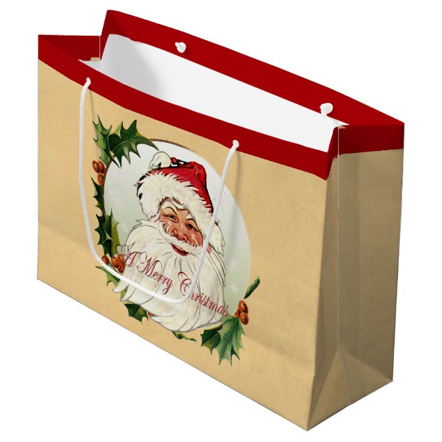Vintage Santa in Frame Large Gift Bag (Front Angled)