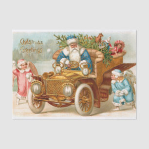 Vintage Santa in Gold Car and Christmas Angels Tissue Paper