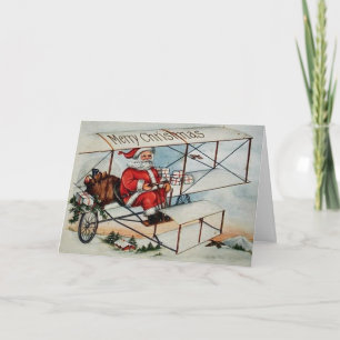 Vintage Santa in Plane Christmas Card