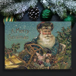 Vintage Santa in Roadster Holiday Card<br><div class="desc">Quaint Victorian image of gilt-edged Santa dressed as a driver in hat and goggles delivering presents in classic roadster on a snowy winter night.</div>