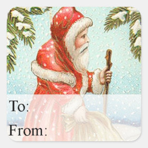 Vintage Santa in Snow Gift Tag
