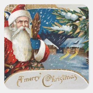 Vintage Santa In Snow Square Sticker