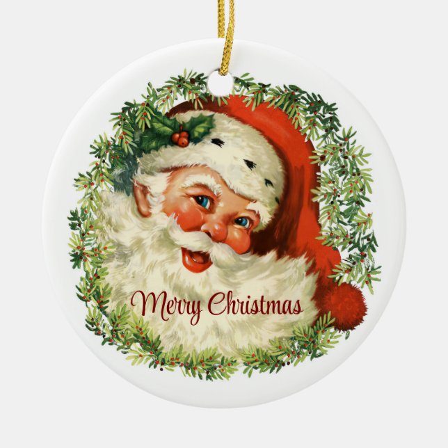 Vintage Santa In Wreath Ornament (Front)
