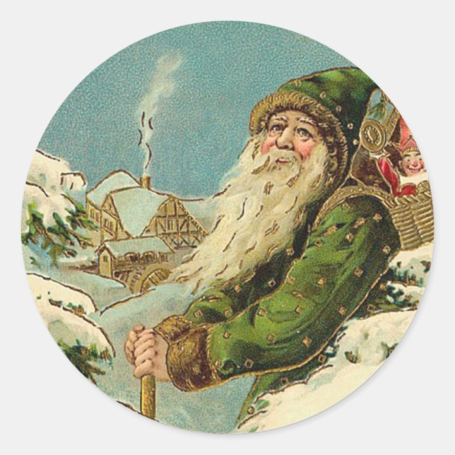Vintage Santa - Joyeux Noel Classic Round Sticker (Front)