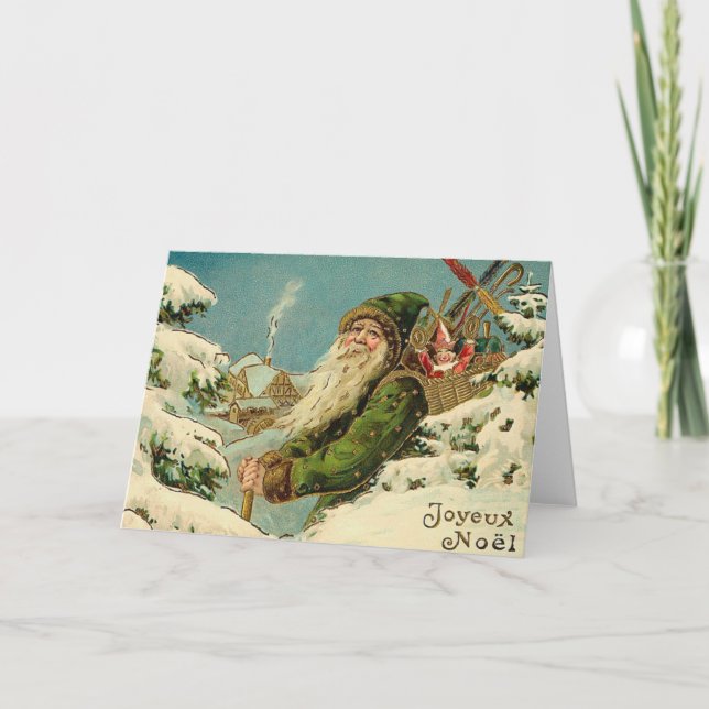 Vintage Santa - Joyeux Noel Holiday Card (Front)