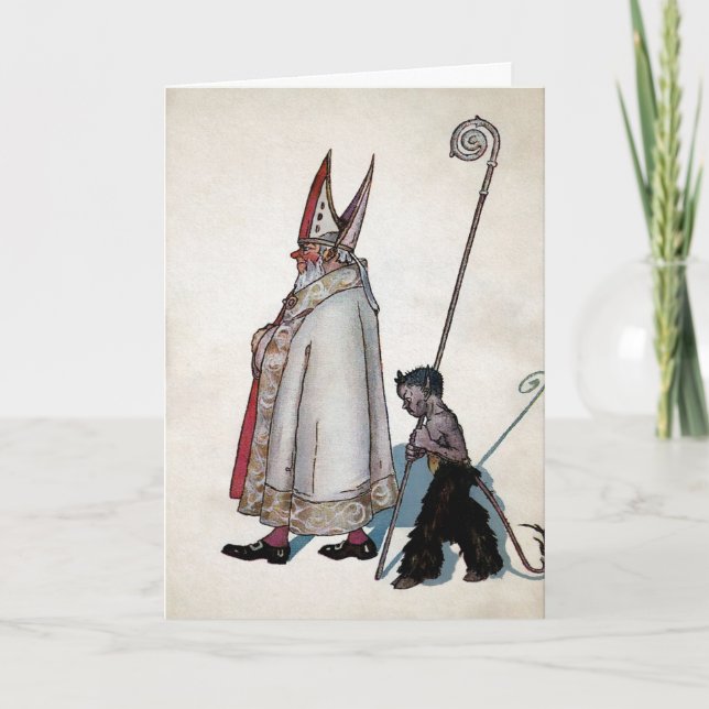 Vintage Santa & Krampus Christmas Card (Front)
