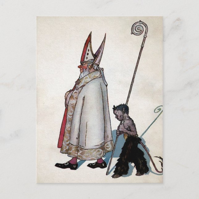 Vintage Santa & Krampus Postcard (Front)
