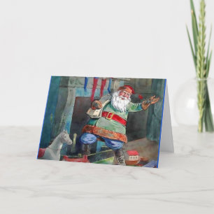Vintage Santa Leaving Christmas Card
