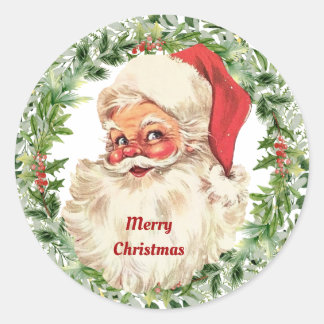 Vintage santa merry christmas  classic round sticker