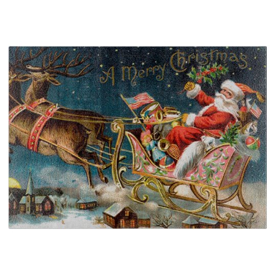Vintage Santa Merry Christmas Cutting Board