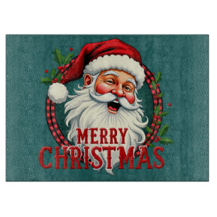 Vintage Santa Merry Christmas Illustration Cutting Board