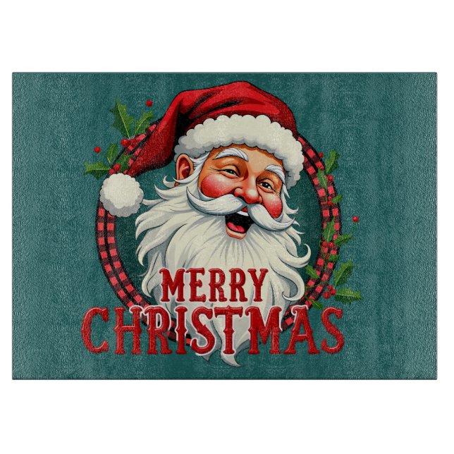 Vintage Santa Merry Christmas Illustration Cutting Board (Front)