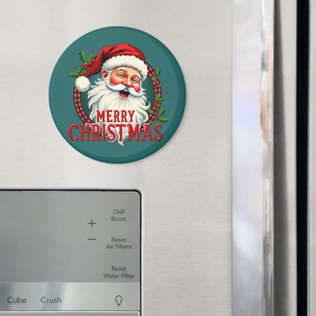 Vintage Santa Merry Christmas Illustration Magnet (In Situ (Fridge))