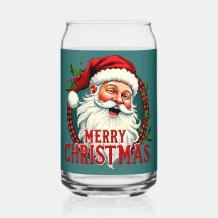 Vintage Santa Merry Christmas Illustration Patten Can Glass
