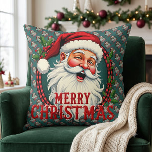 Vintage Santa Merry Christmas Illustration Patten Cushion