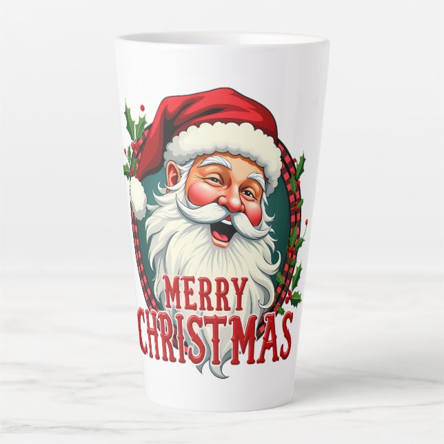 Vintage Santa Merry Christmas Illustration Patten Latte Mug (Front)