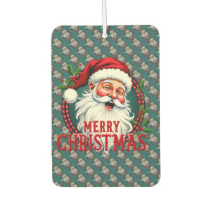 Vintage Santa Merry Christmas Illustration Pattern Car Air Freshener