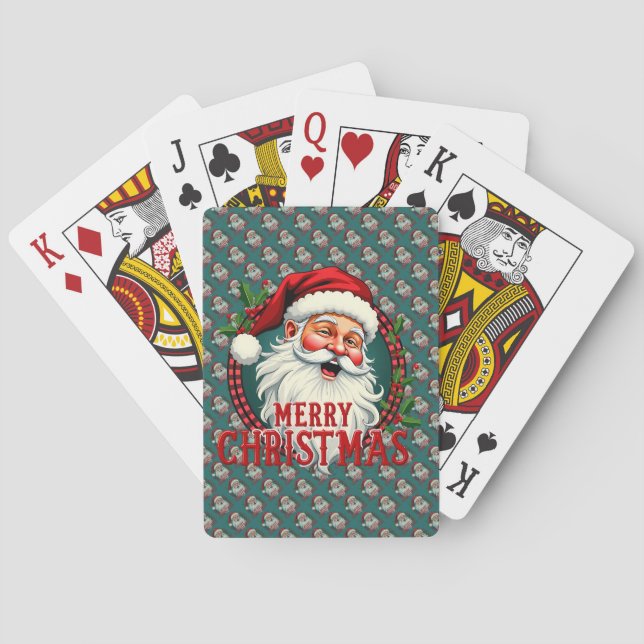Vintage Santa Merry Christmas Illustration Pattern Playing Cards (Back)