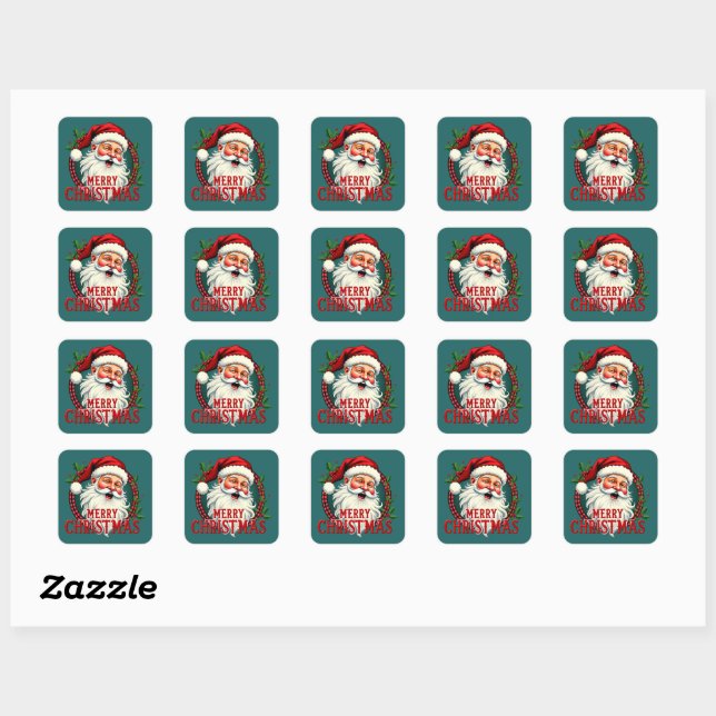 Vintage Santa Merry Christmas Illustration Square Sticker (Sheet)