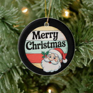 Vintage Santa Merry Christmas Old Xmas Fashioned Ceramic Tree Decoration
