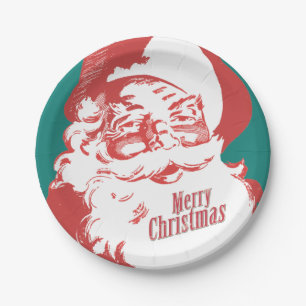 Vintage Santa Merry Christmas Paper Plates