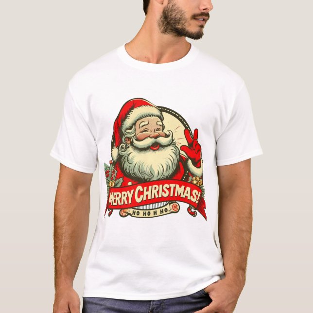 Vintage Santa Merry Christmas T-Shirt (Front)