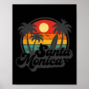 Vintage Santa Monica Beach California Surf Surfing Poster