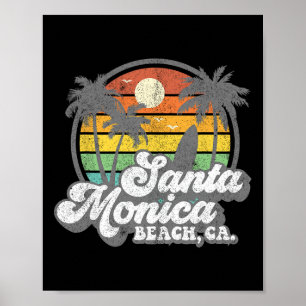 Vintage Santa Monica Beach California Surf Surfing Poster