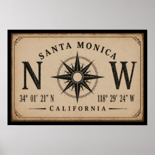Vintage Santa Monica California Coordinates Poster