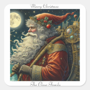 Vintage Santa Moon Christmas Square Sticker