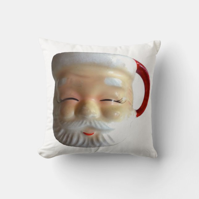 Vintage Santa Mug Christmas Throw Pillow(Blinking) Cushion (Front)